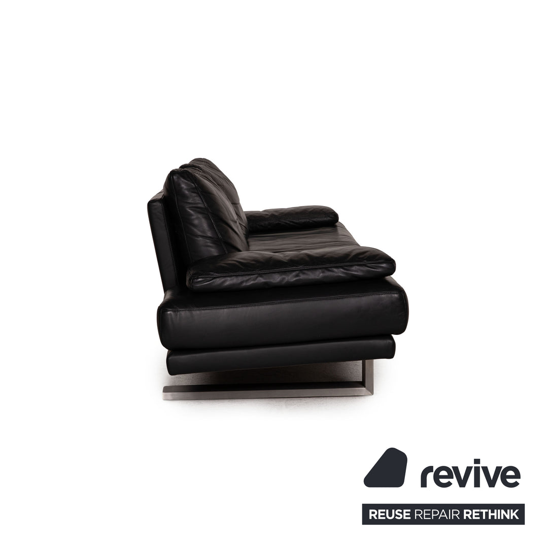 Rolf Benz 6600 leather sofa black three-seater couch