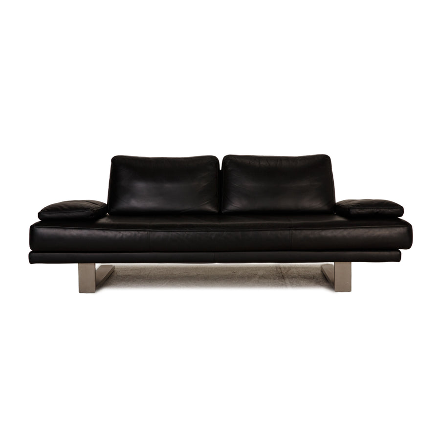 Rolf Benz 6600 leather sofa black three-seater couch
