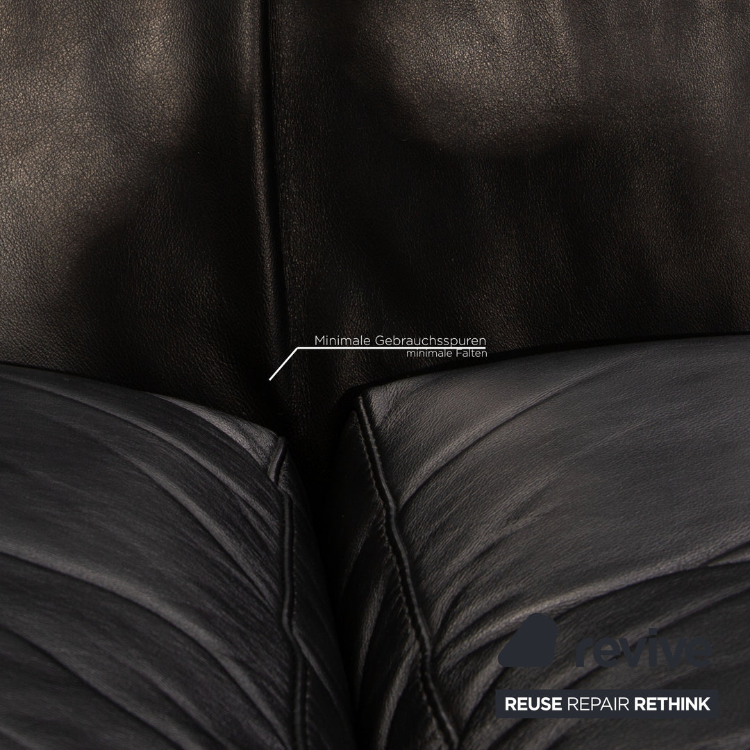 Rolf Benz 6600 leather sofa black three-seater couch