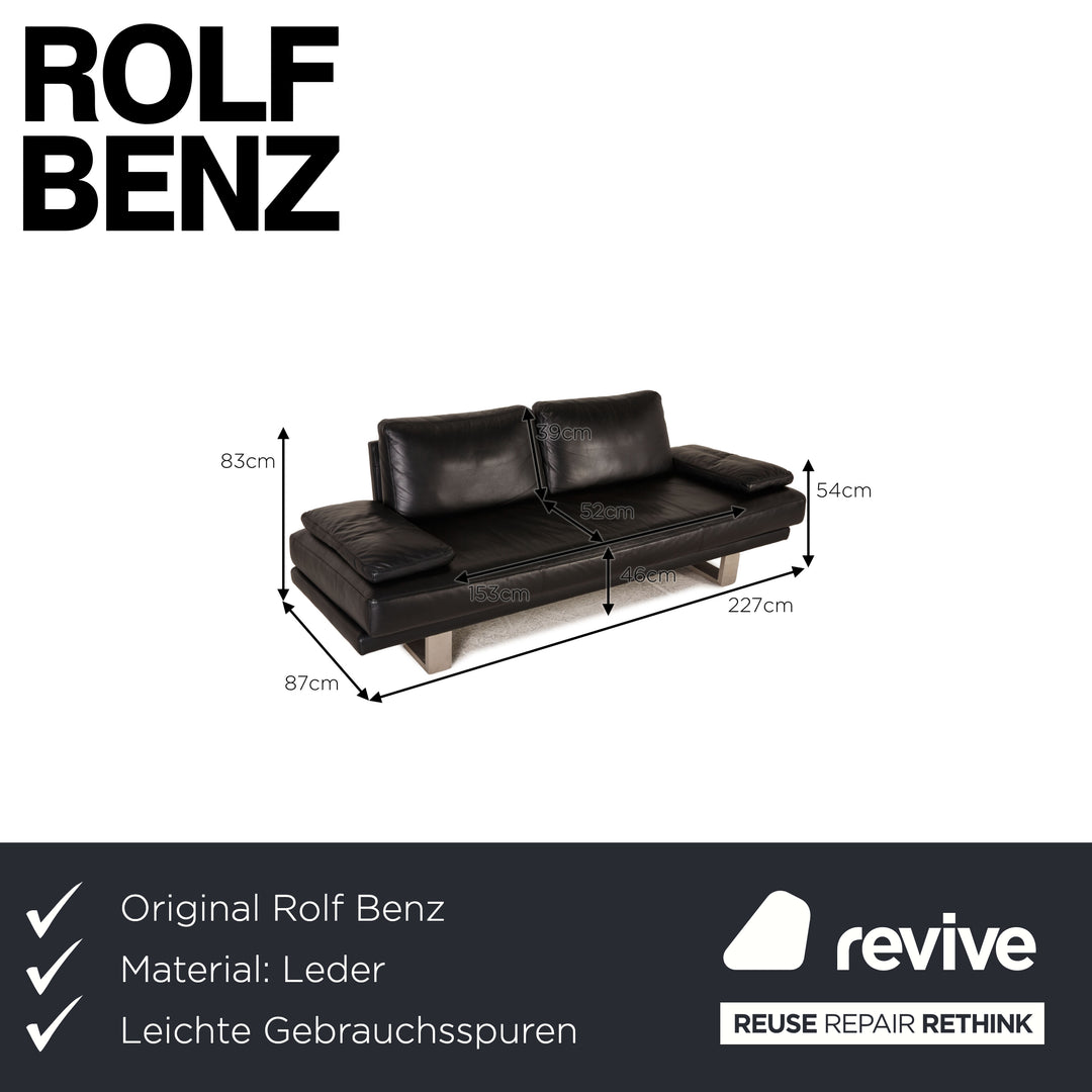 Rolf Benz 6600 leather sofa black three-seater couch