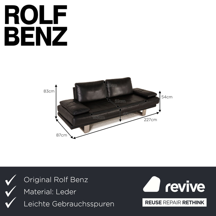 Rolf Benz 6600 leather sofa black three-seater couch
