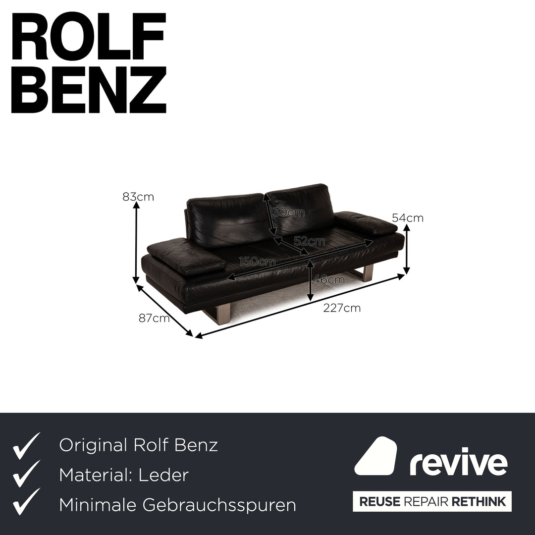 Rolf Benz 6600 leather sofa black three-seater couch