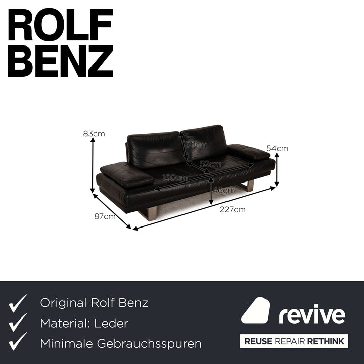 Rolf Benz 6600 leather sofa black three-seater couch