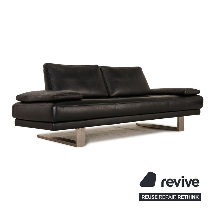 Rolf Benz 6600 leather sofa black three-seater couch