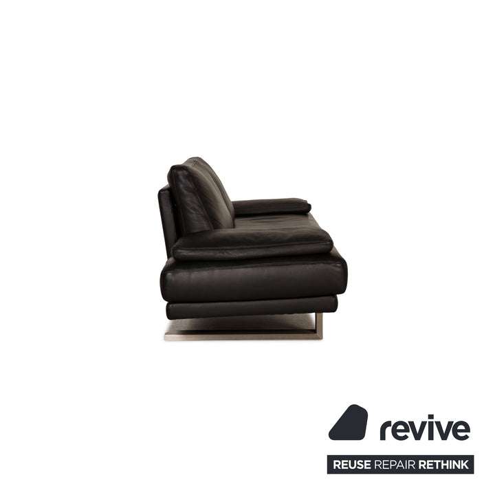 Rolf Benz 6600 leather sofa black three-seater couch