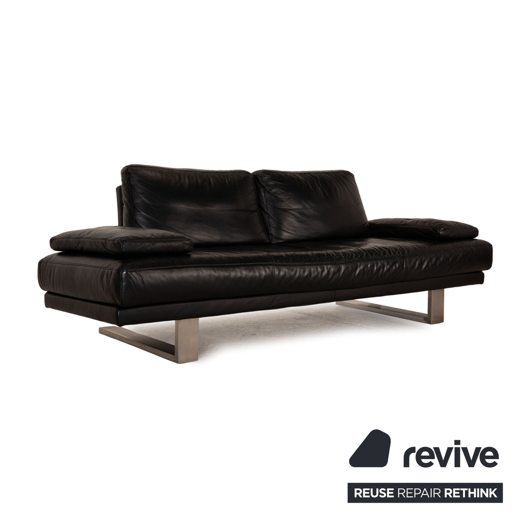 Rolf Benz 6600 leather sofa black three-seater couch
