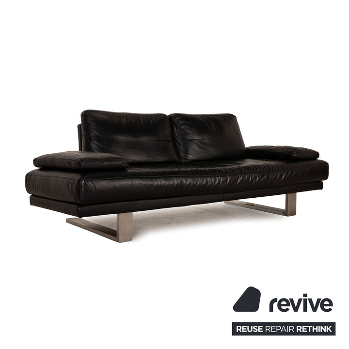 Rolf Benz 6600 leather sofa black three-seater couch