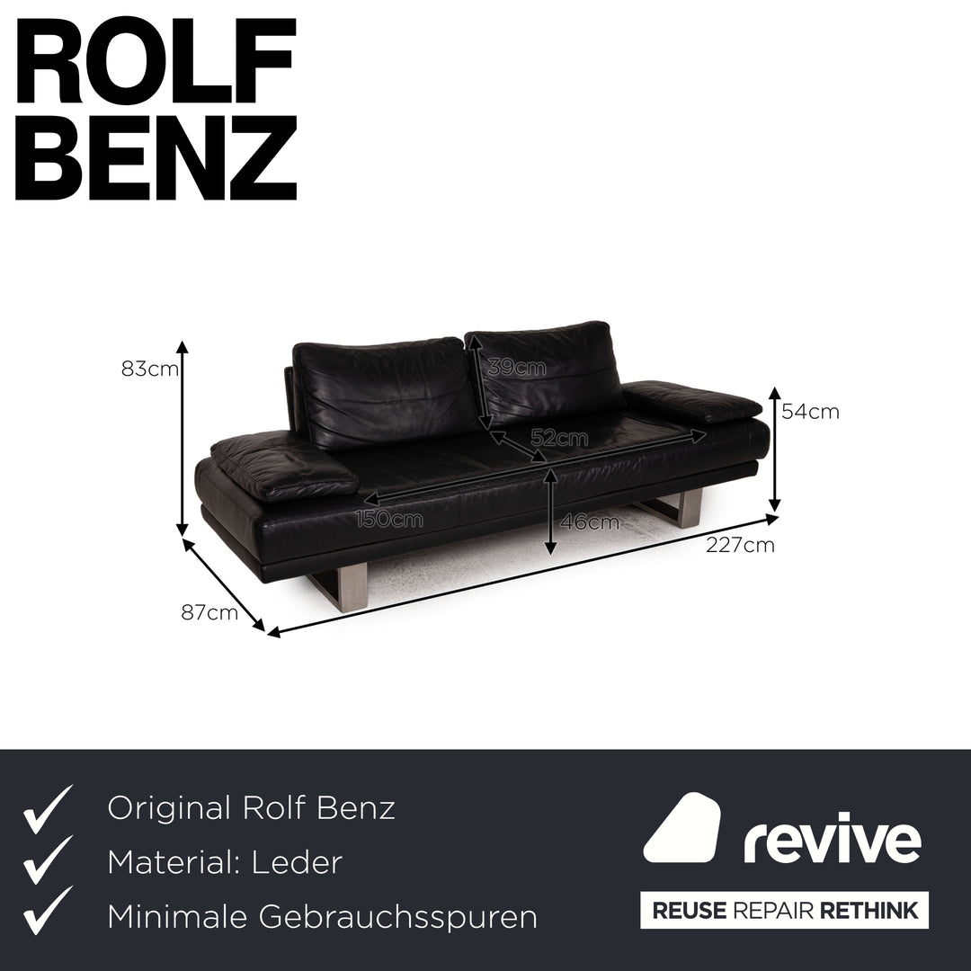Rolf Benz 6600 leather sofa black three-seater couch