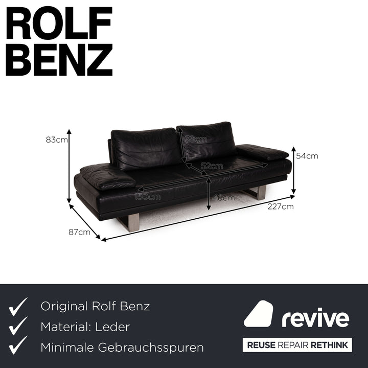 Rolf Benz 6600 leather sofa black three-seater couch