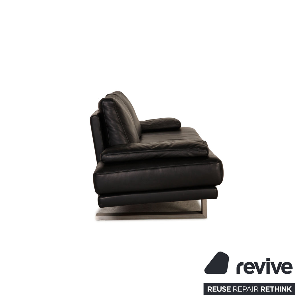 Rolf Benz 6600 leather sofa black three-seater couch