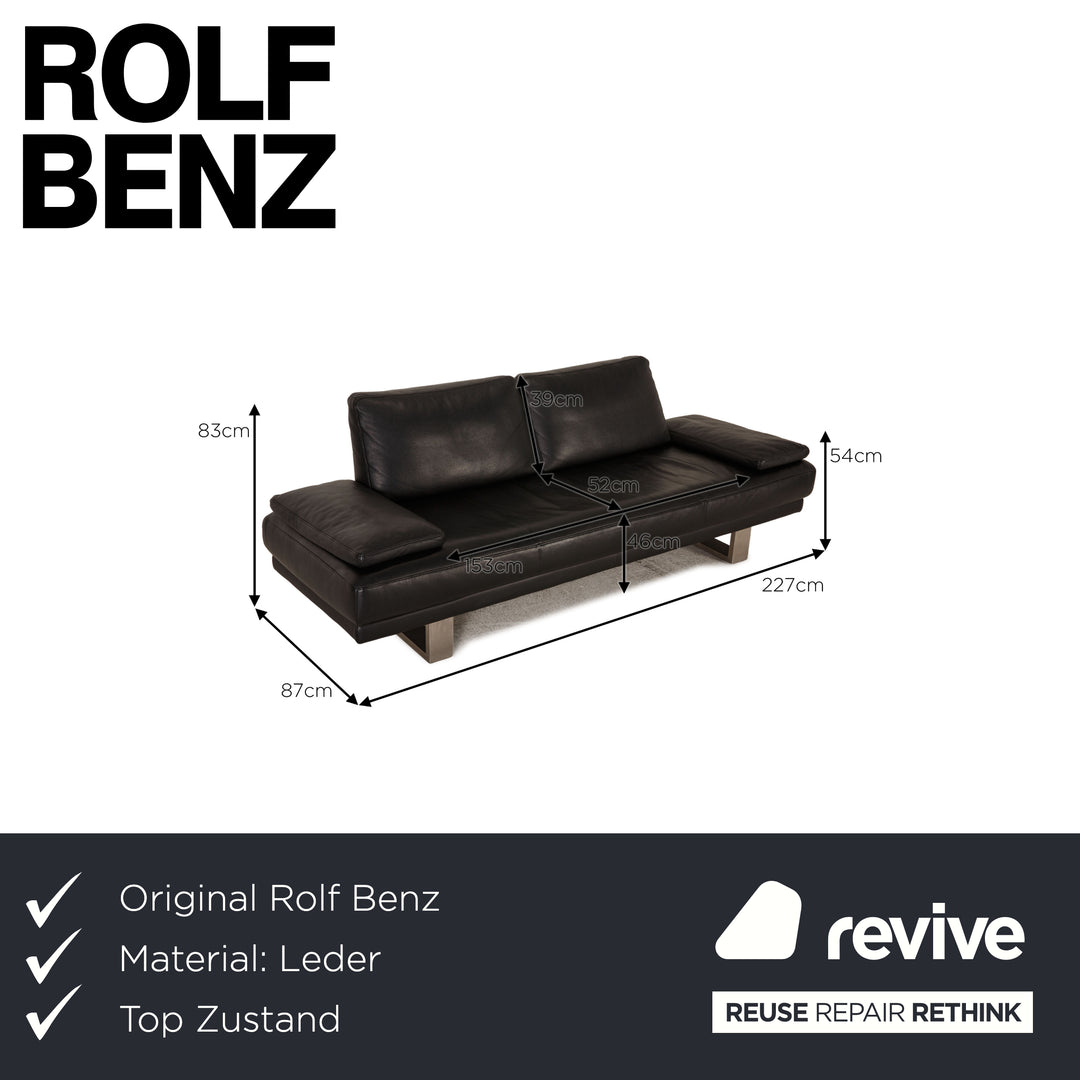 Rolf Benz 6600 leather sofa black three-seater couch