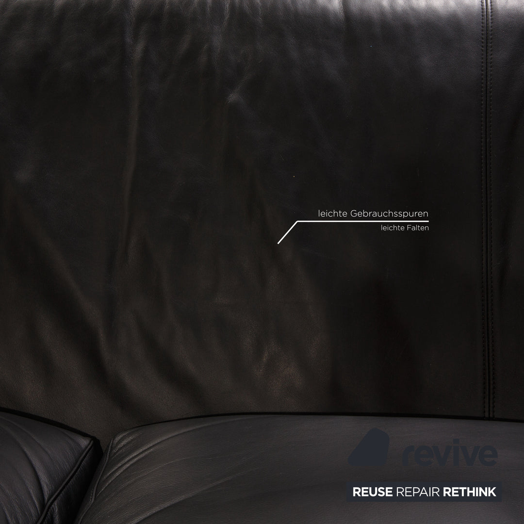 Rolf Benz 6600 leather sofa black three-seater couch