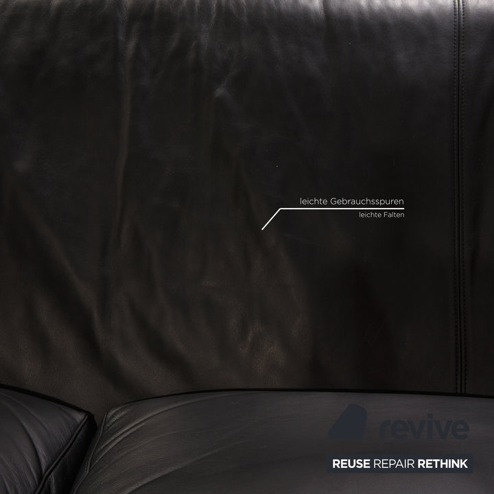 Rolf Benz 6600 leather sofa black three-seater couch