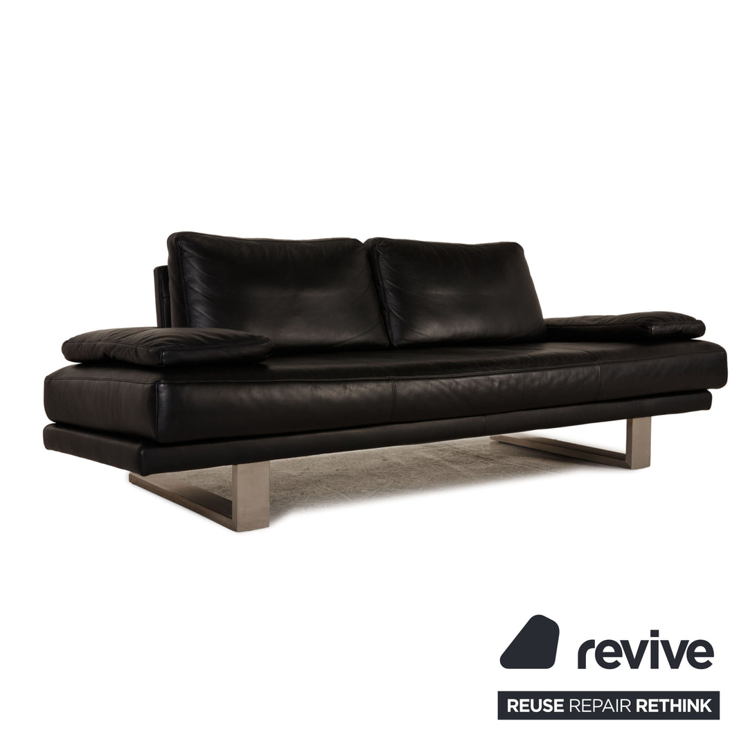 Rolf Benz 6600 leather sofa black three-seater couch