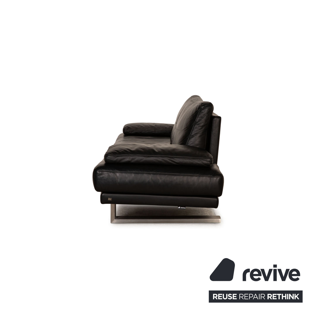 Rolf Benz 6600 leather sofa black three-seater couch