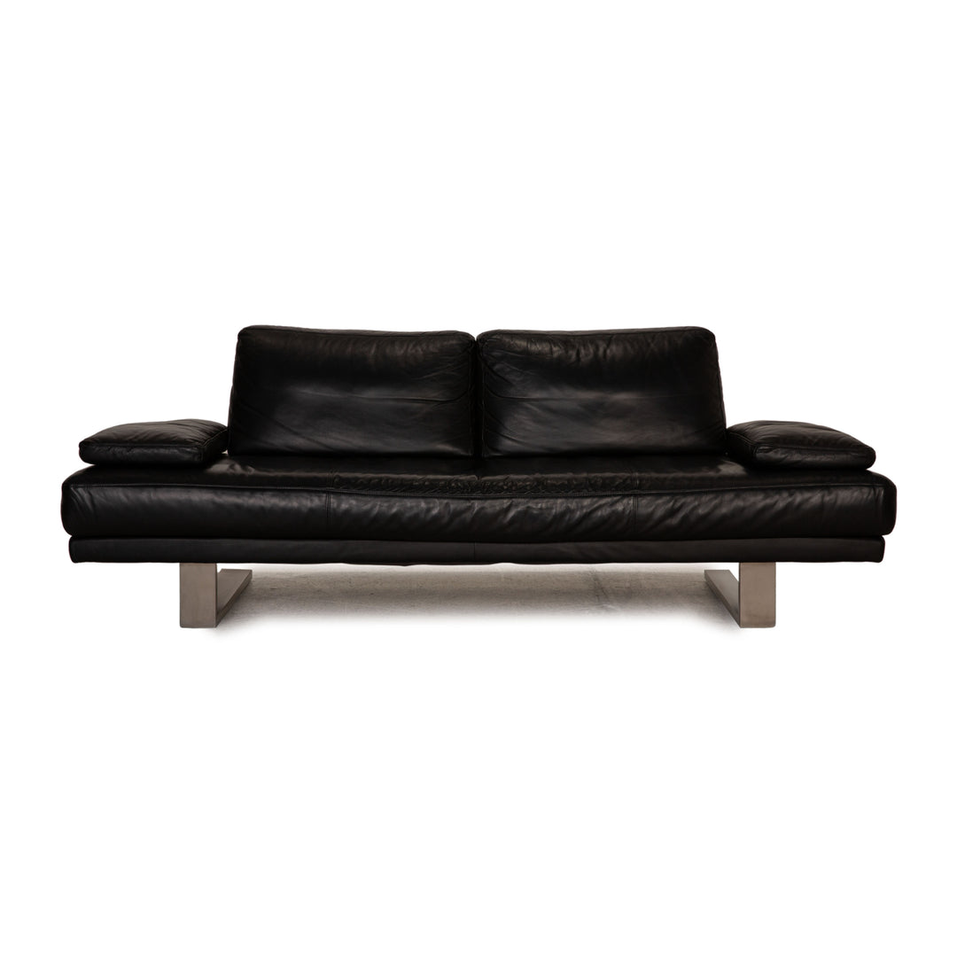 Rolf Benz 6600 leather sofa black three-seater couch