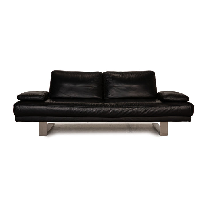 Rolf Benz 6600 leather sofa black three-seater couch