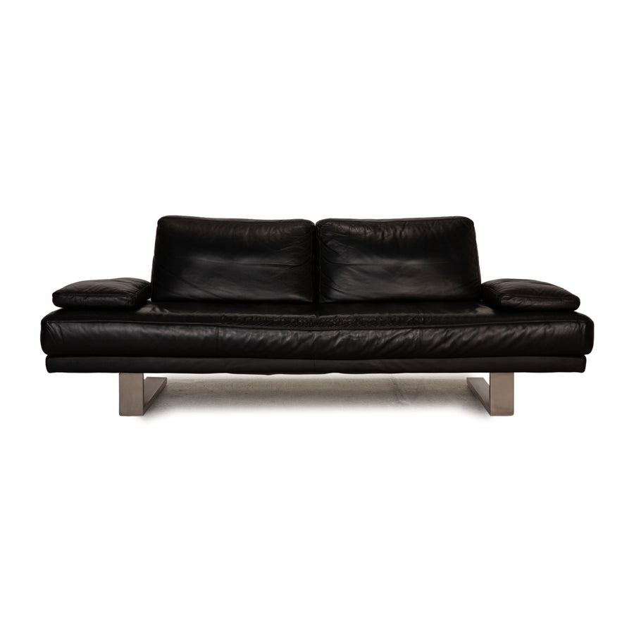 Rolf Benz 6600 leather sofa black three-seater couch