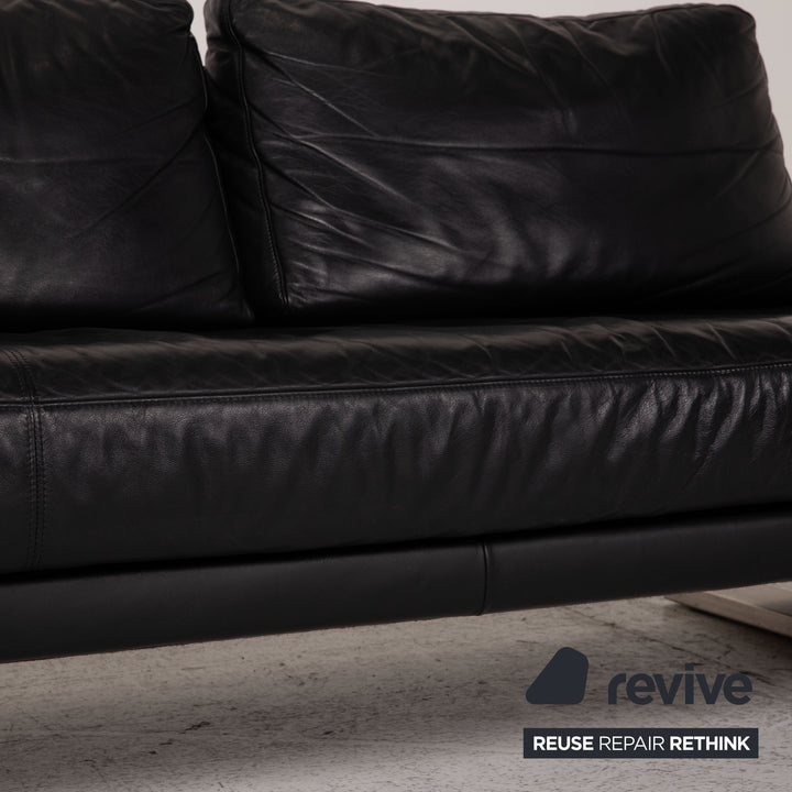 Rolf Benz 6600 leather sofa black three-seater couch