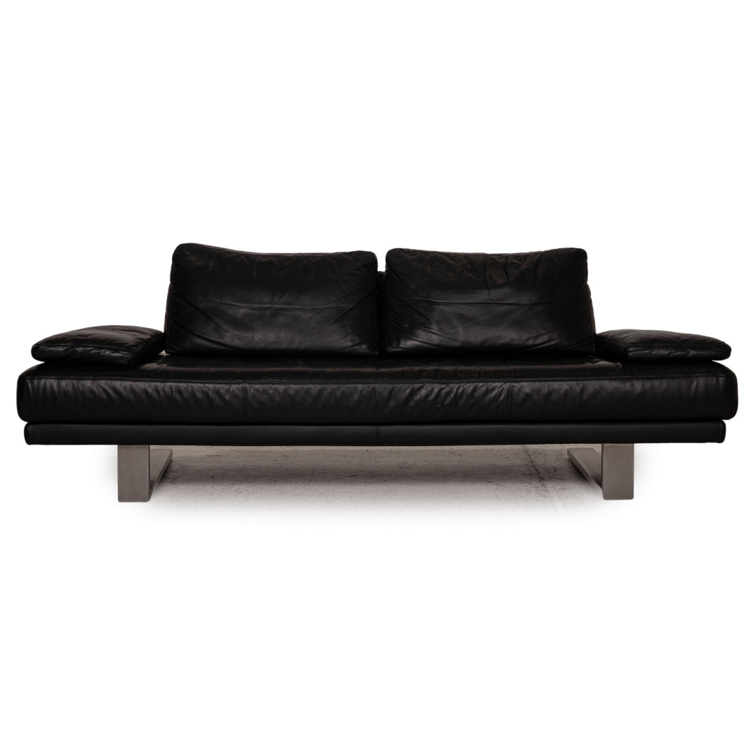 Rolf Benz 6600 leather sofa black three-seater couch
