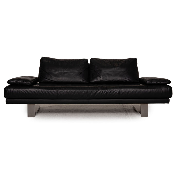 Rolf Benz 6600 leather sofa black three-seater couch
