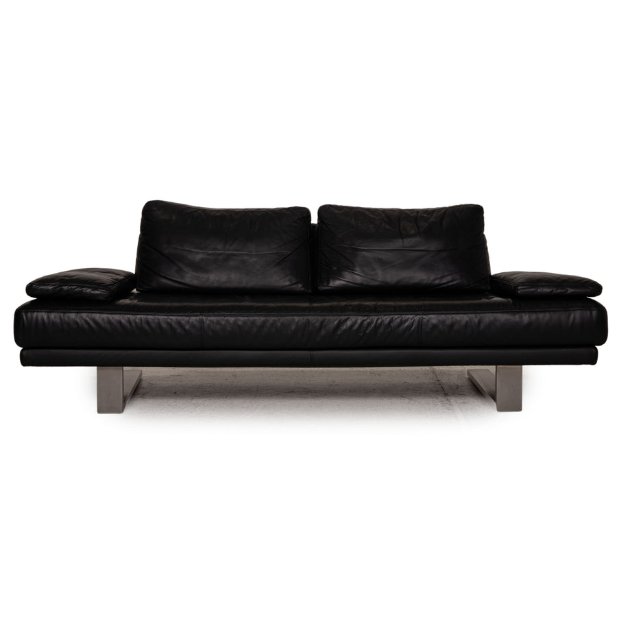 Rolf Benz 6600 leather sofa black three-seater couch