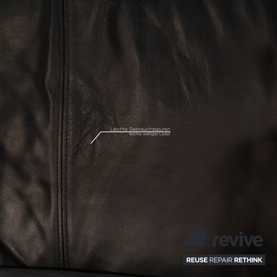 Rolf Benz 6600 leather sofa black three-seater couch