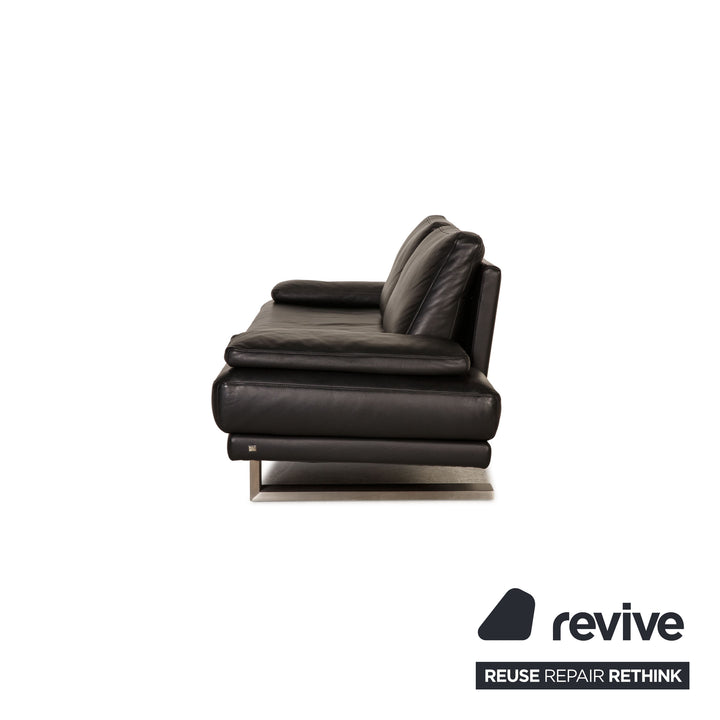 Rolf Benz 6600 leather sofa black three-seater couch