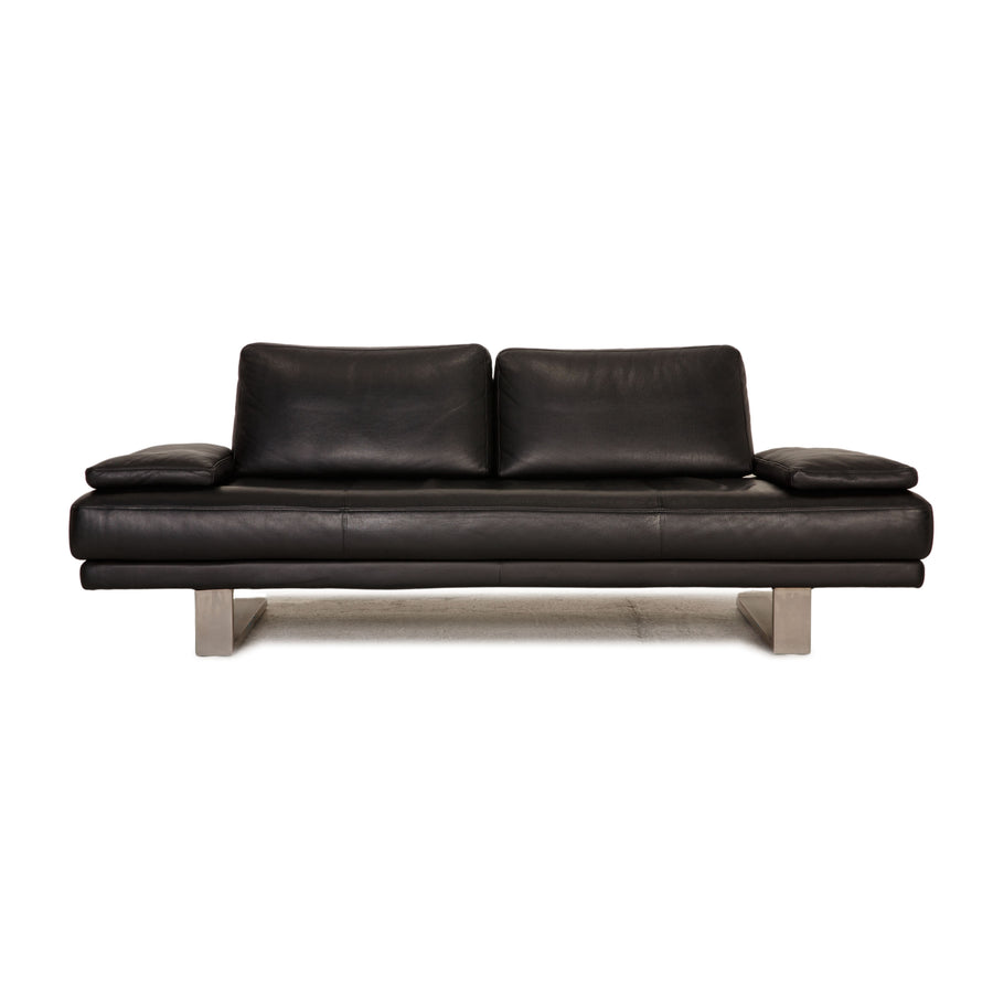 Rolf Benz 6600 leather sofa black three-seater couch