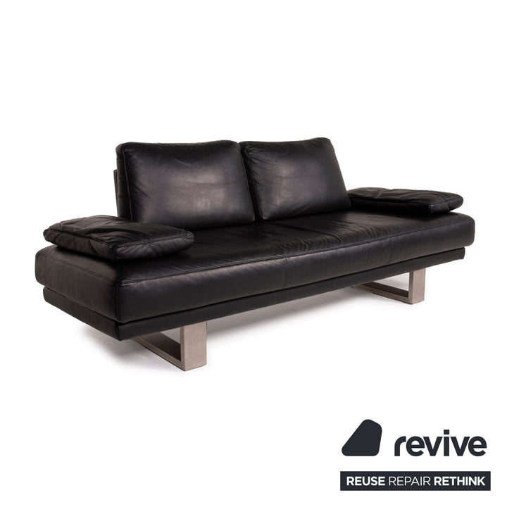 Rolf Benz 6600 leather sofa black two-seater