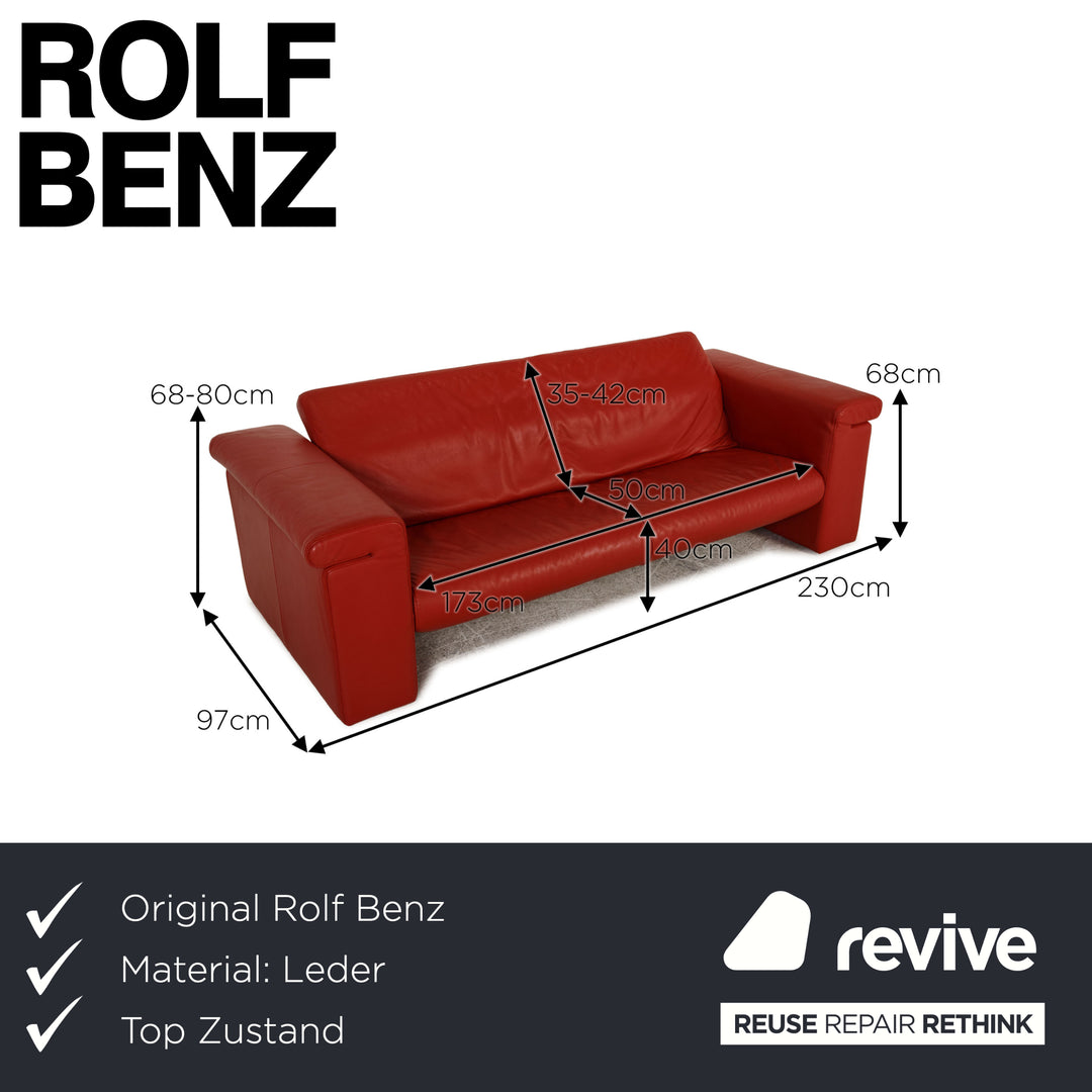 Rolf Benz 6800 Leder Sofa Rot Dreisitzer Couch Funktion