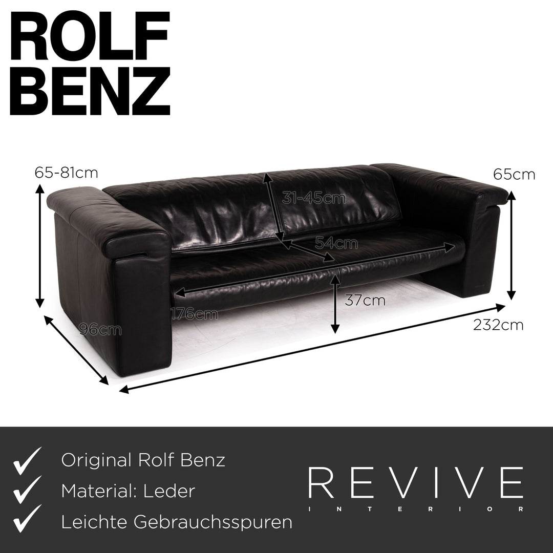 Rolf Benz 6800 Leder Sofa Schwarz Dreisitzer Couch