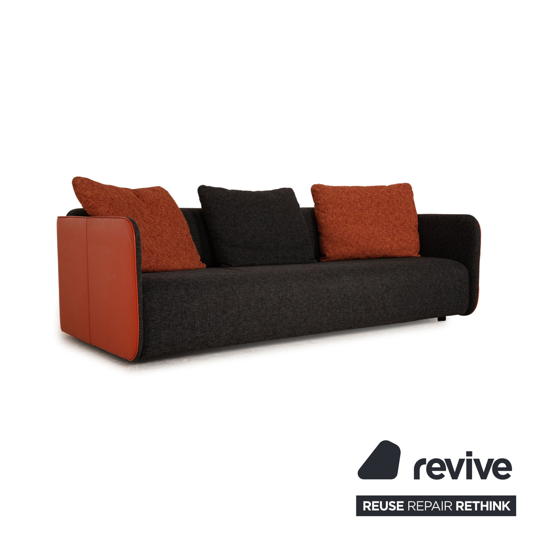 Rolf Benz 6900 Stoff Leder Dreisitzer Grau Orange Sofa Couch