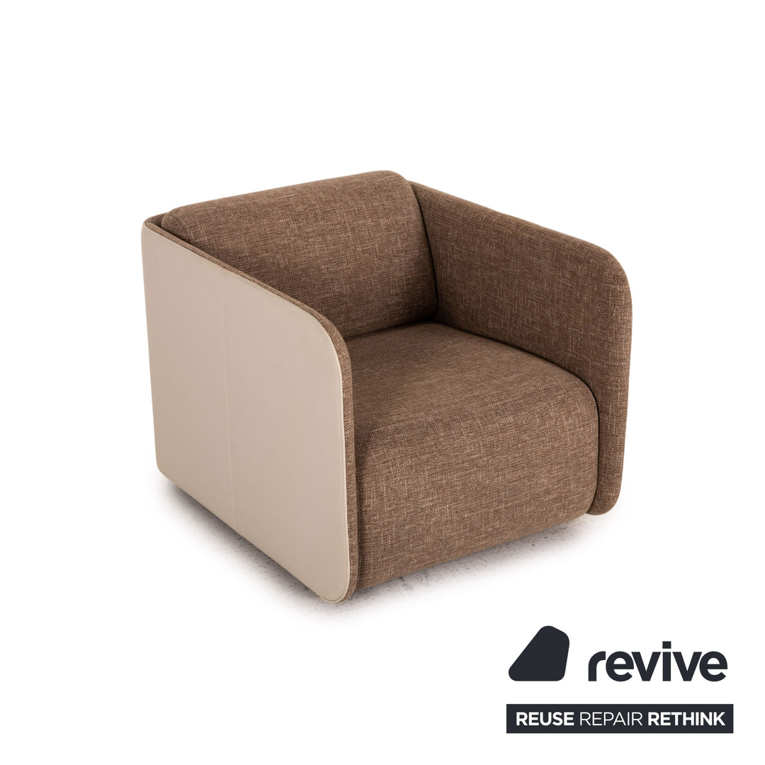 Rolf Benz 6900 fabric leather sofa set cream brown function 1x swivel chair 1x three-seater