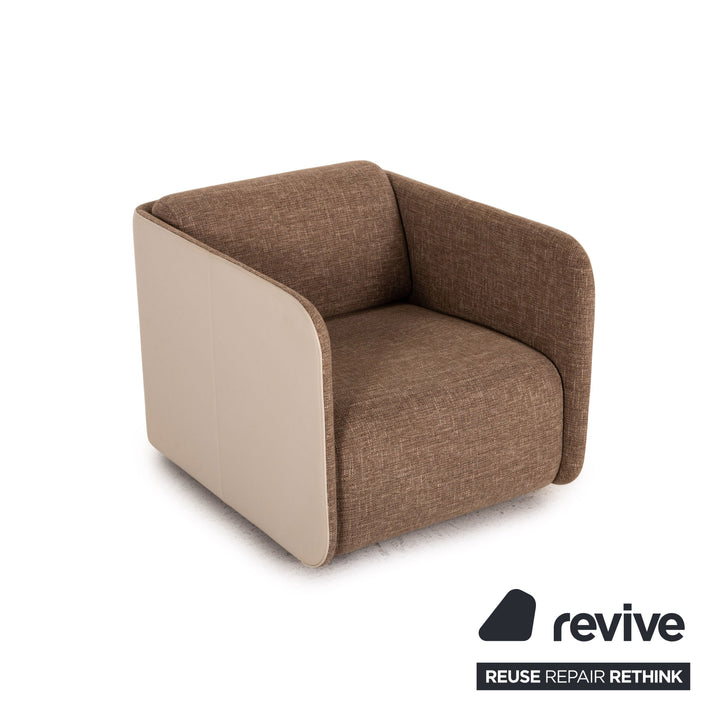 Rolf Benz 6900 fabric leather sofa set cream brown function 1x swivel chair 1x three-seater