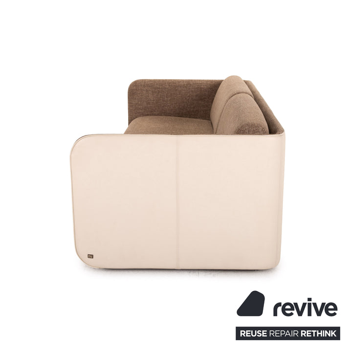 Rolf Benz 6900 fabric leather sofa set cream brown function 1x swivel chair 1x three-seater