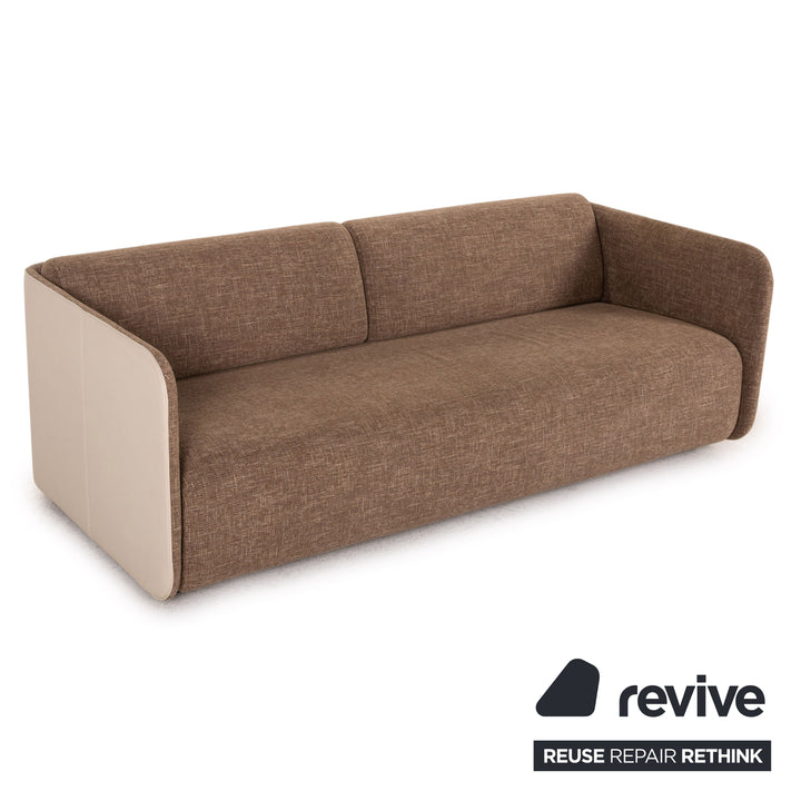 Rolf Benz 6900 fabric leather sofa set cream brown function 1x swivel chair 1x three-seater