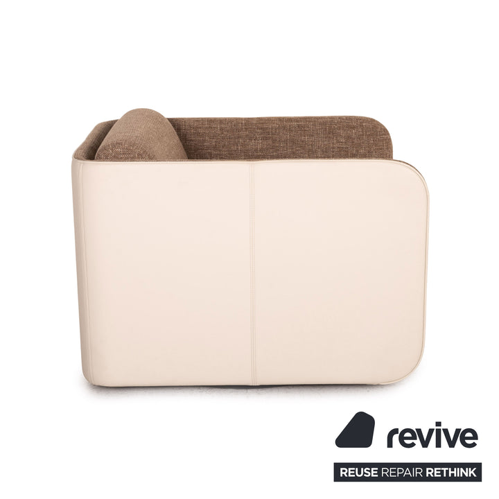 Rolf Benz 6900 fabric leather sofa set cream brown function 1x swivel chair 1x three-seater