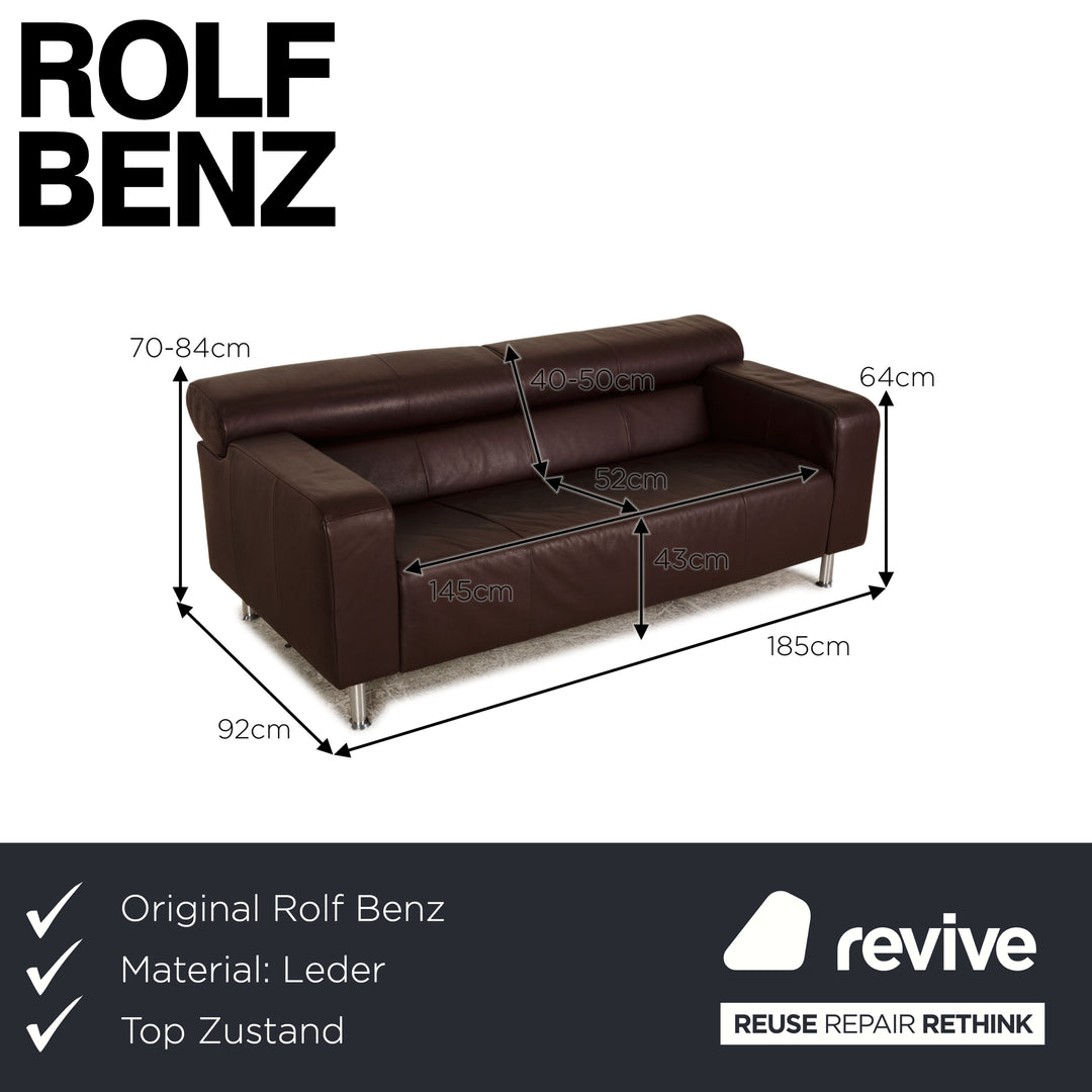 Rolf Benz AK 422 leather three-seater dark brown sofa couch function