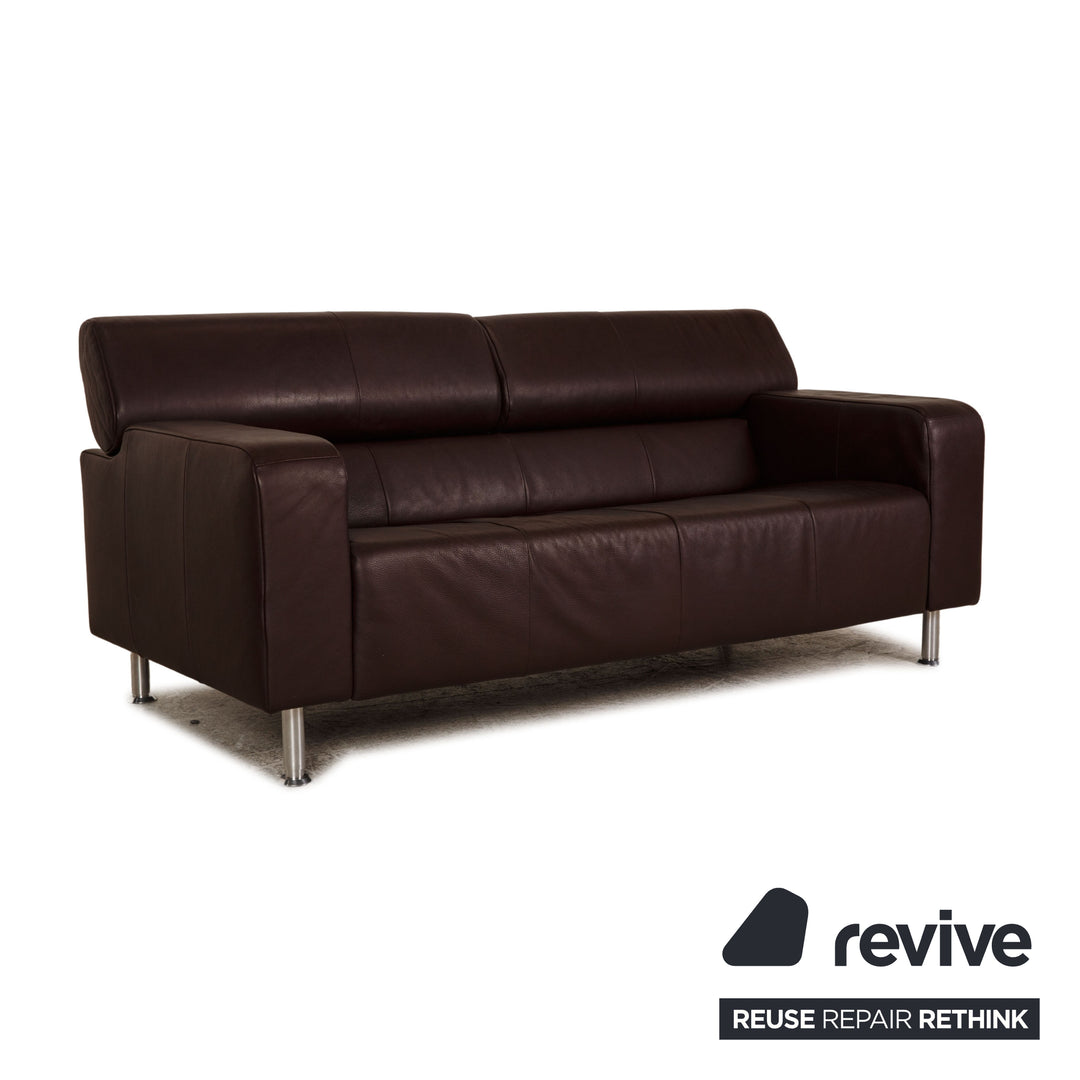 Rolf Benz AK 422 leather three-seater dark brown sofa couch function