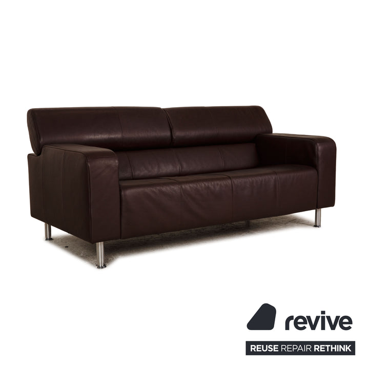 Rolf Benz AK 422 leather three-seater dark brown sofa couch function