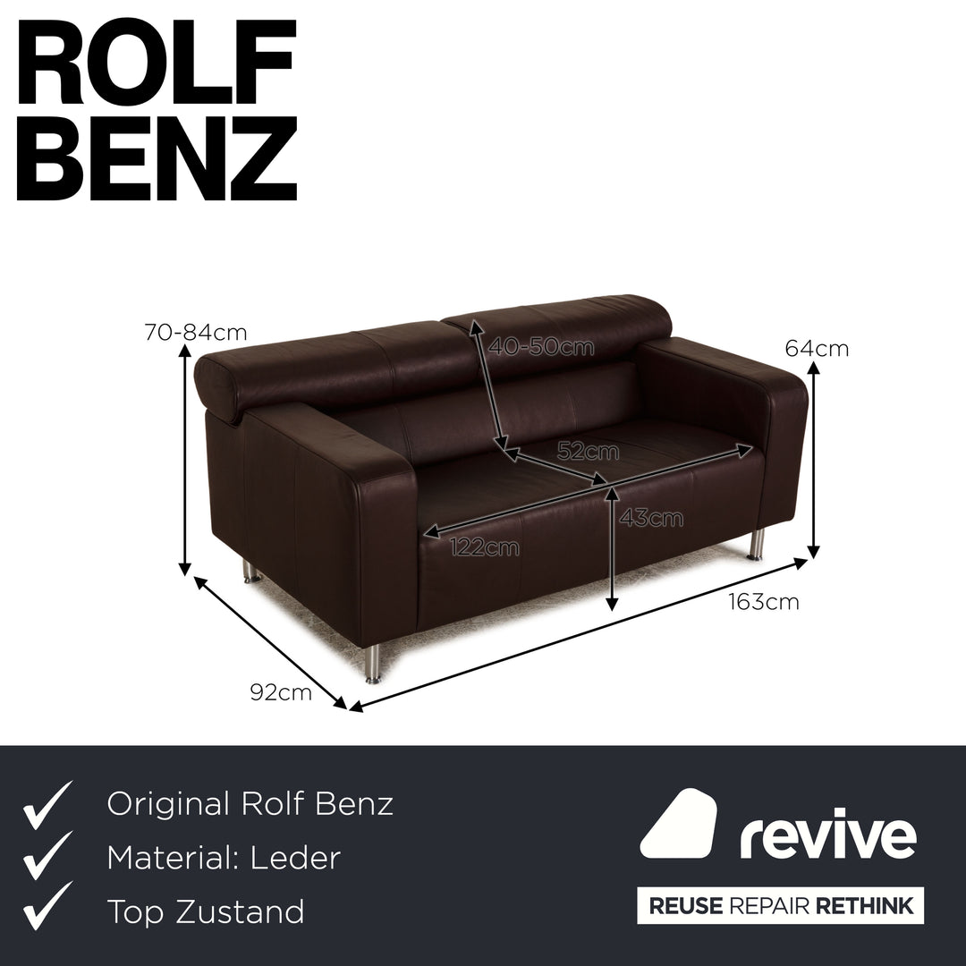 Rolf Benz AK 422 leather two-seater dark brown sofa couch function