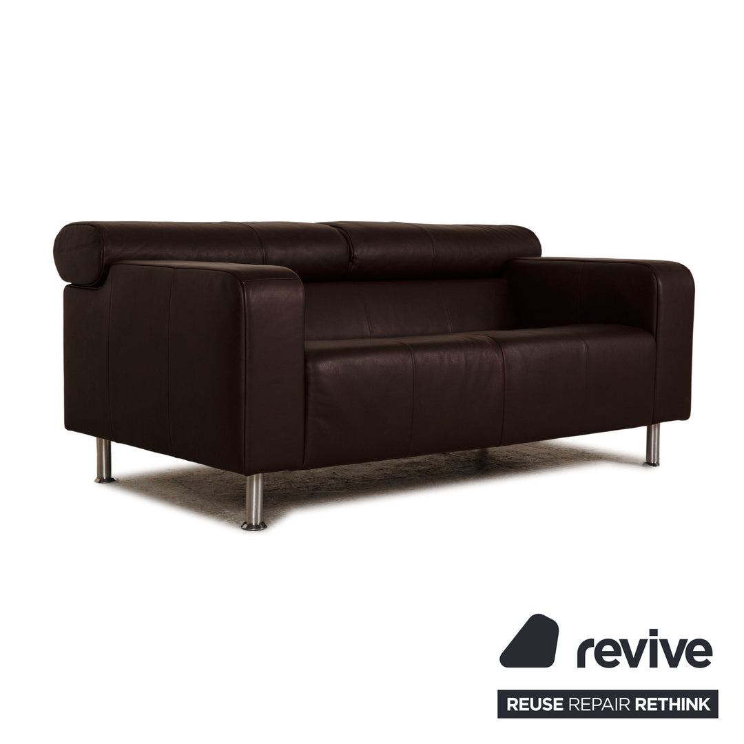 Rolf Benz AK 422 leather two-seater dark brown sofa couch function