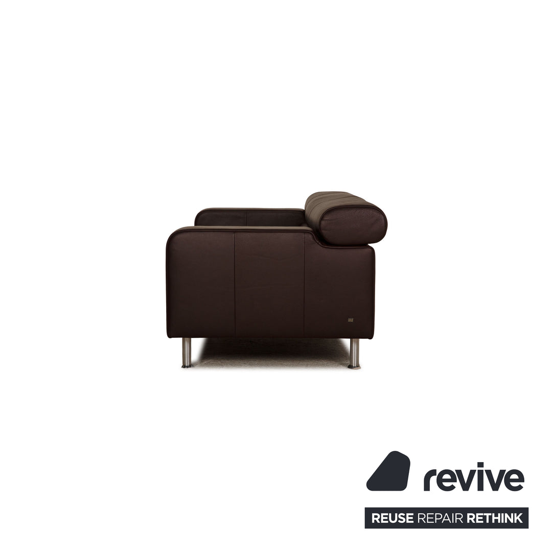 Rolf Benz AK 422 leather two-seater dark brown sofa couch function