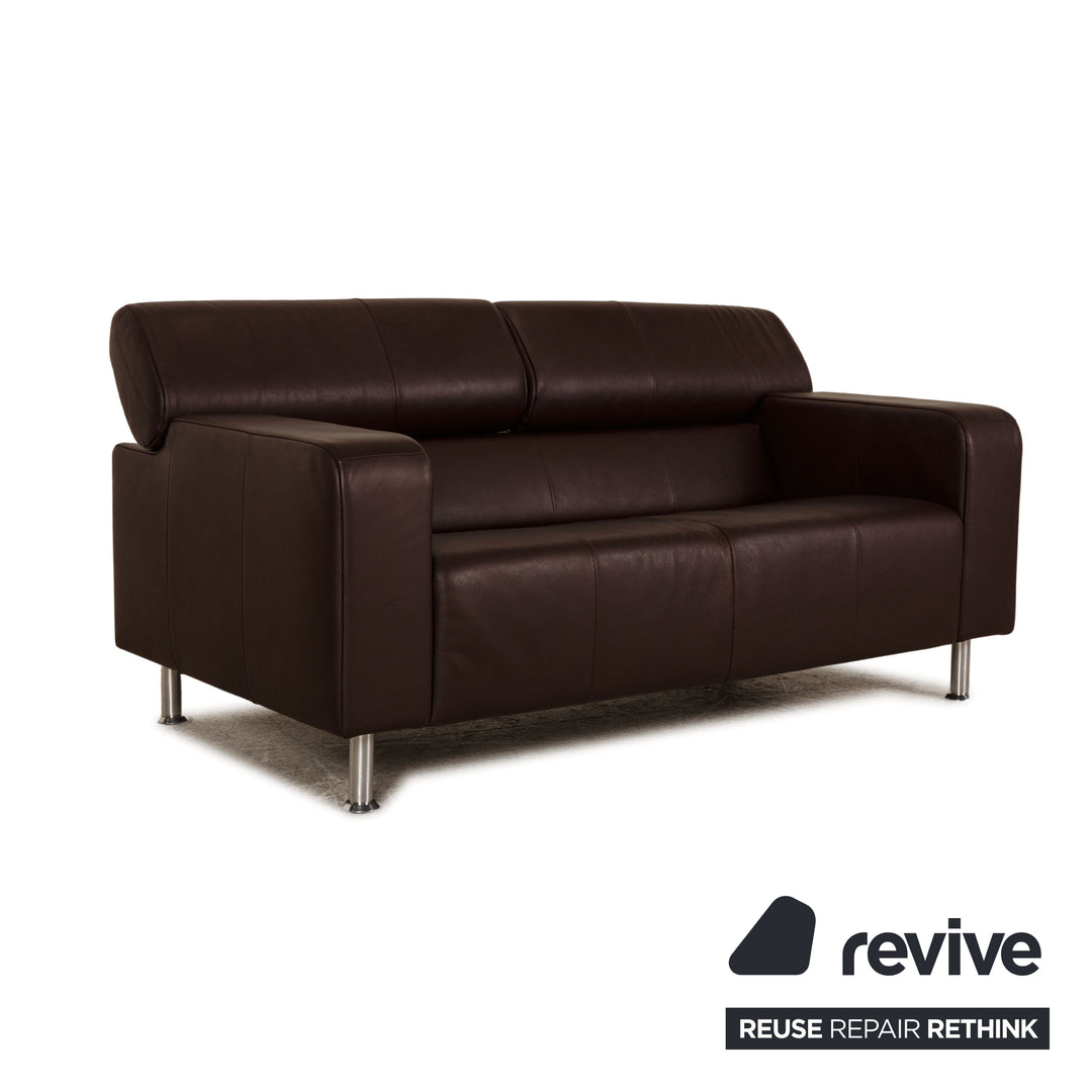 Rolf Benz AK 422 leather two-seater dark brown sofa couch function