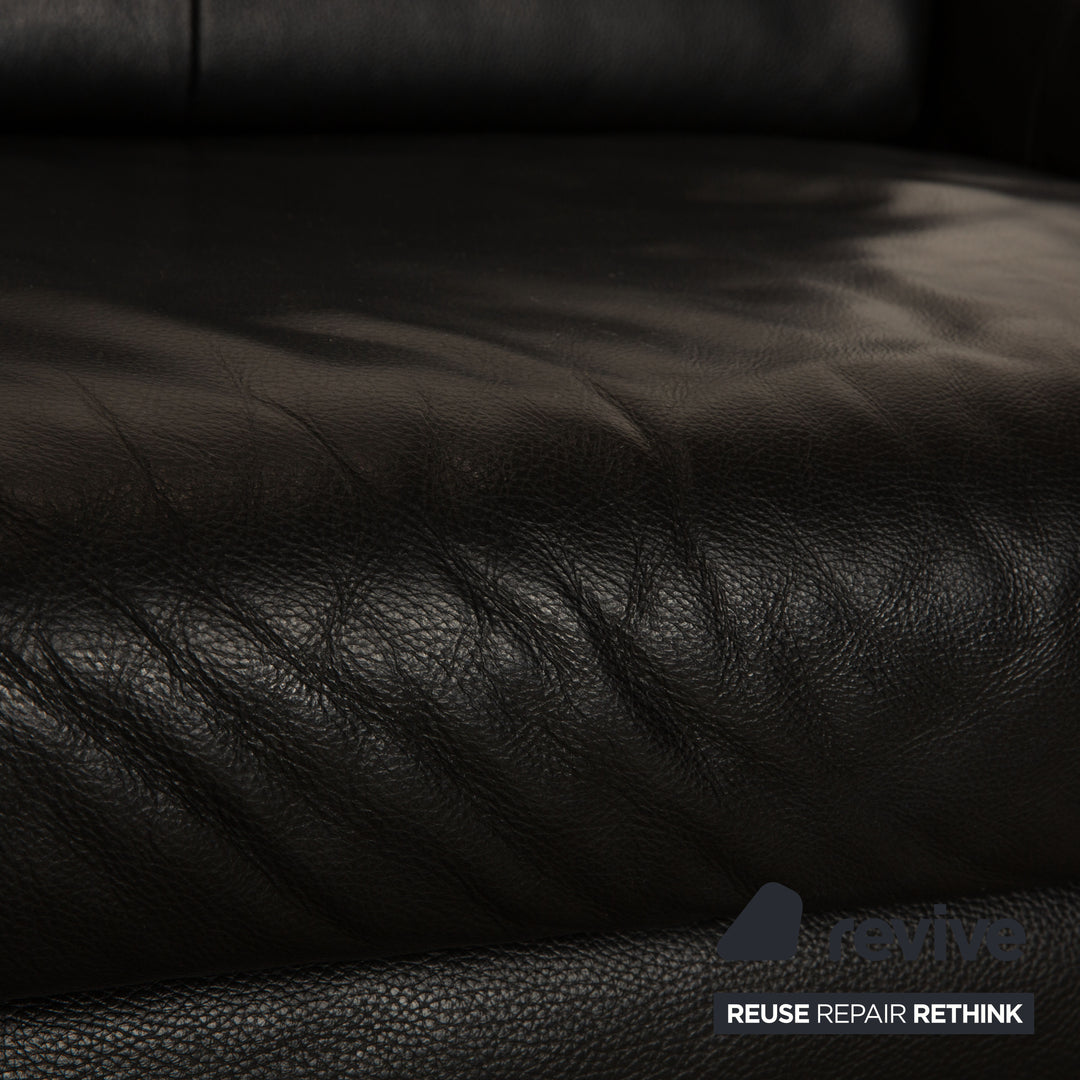 Rolf Benz AK 644 Leather Three Seater Black Sofa Couch