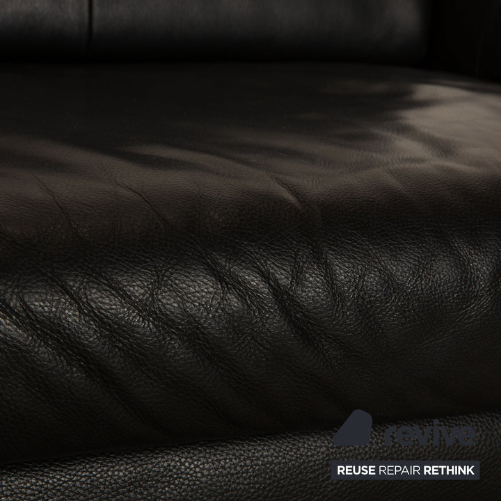 Rolf Benz AK 644 Leather Three Seater Black Sofa Couch