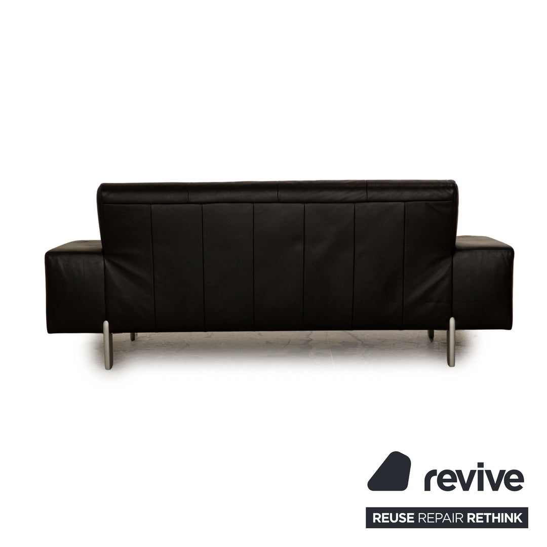 Rolf Benz AK 644 Leather Three Seater Black Sofa Couch