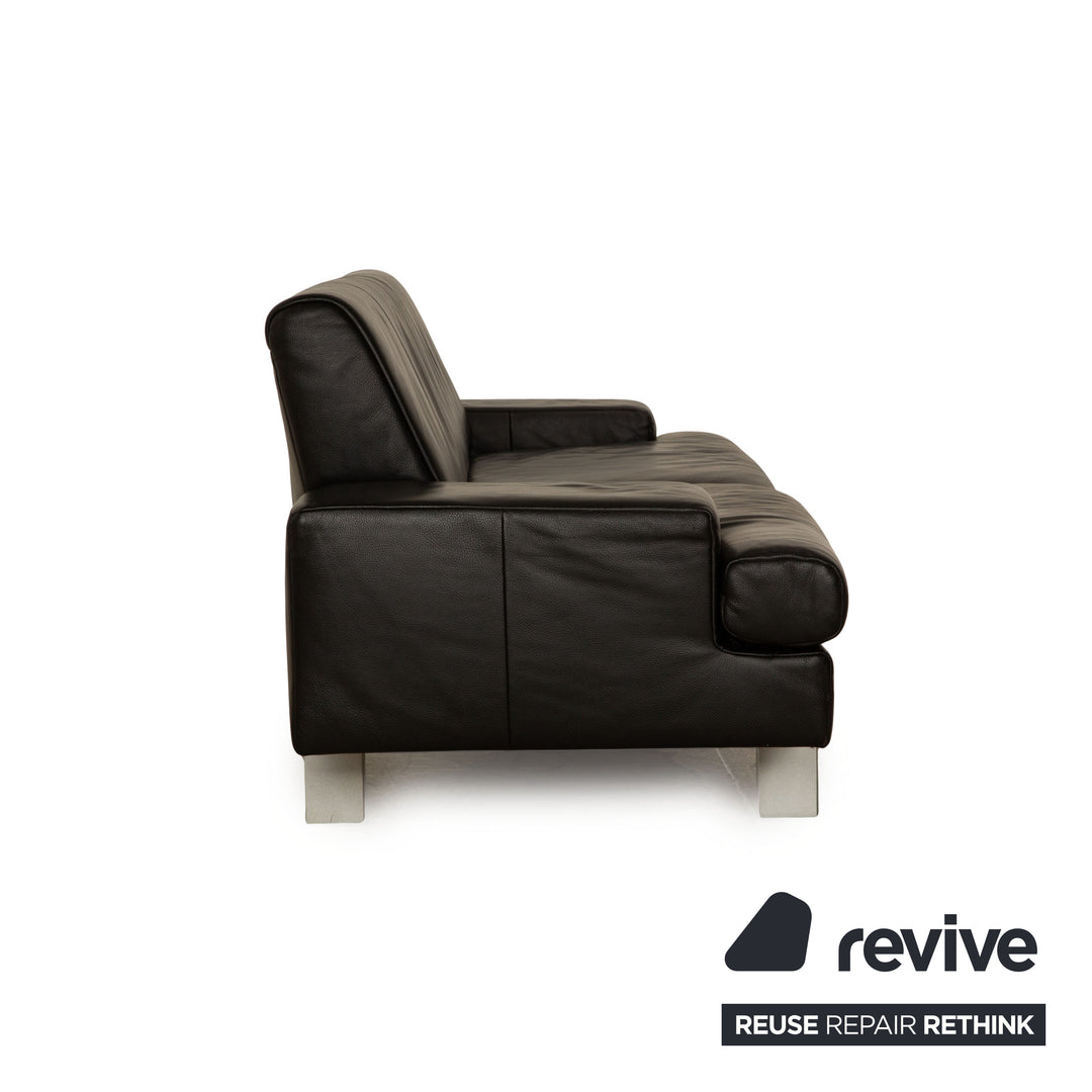 Rolf Benz AK 644 Leather Three Seater Black Sofa Couch
