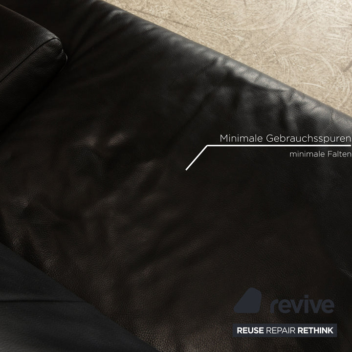 Rolf Benz AK 644 Leather Three Seater Black Sofa Couch